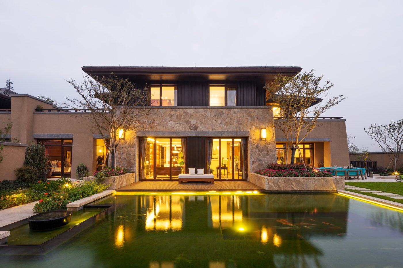 Modern home at dusk