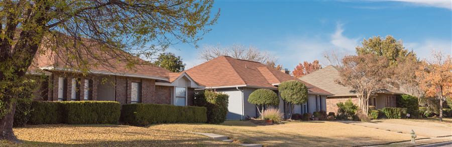 Bungalow-lined residential street in fall color