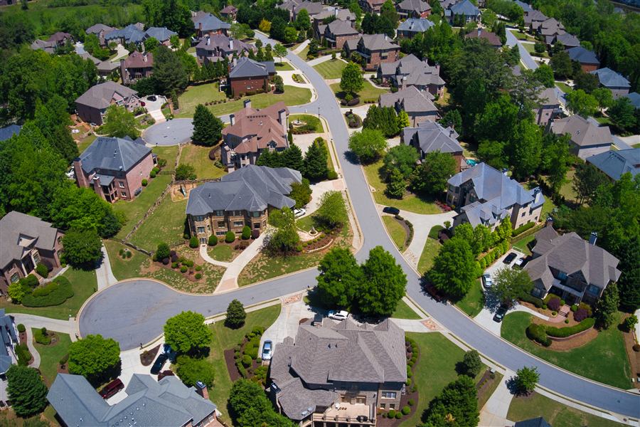 Aerial view of an upscale suburban subdivision